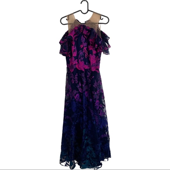 Marchesa Notte  ombre floral flutter sleeve dress midi length gown - Picture 4 of 4